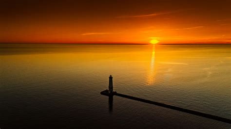 Download Wallpaper 1920x1080 Lighthouse Sea Aerial View Sunset