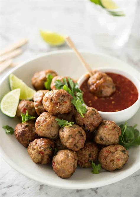 Divide the noodles and bean shoots among serving bowls. Thai Meatballs | RecipeTin Eats