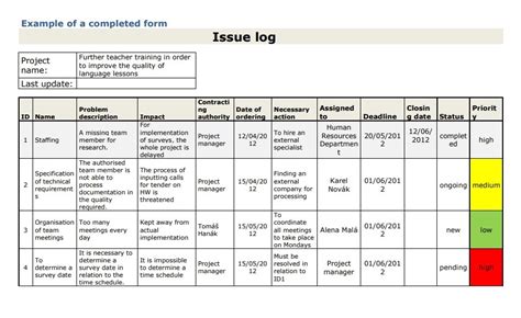 Project Issues Log Template 7 Free Printable Word Excel And Pdf