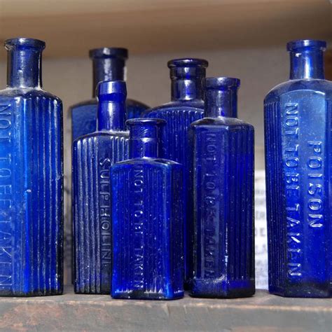 Vintage Glass Bottles Blue Glass Bottles Antique Glass Bottles