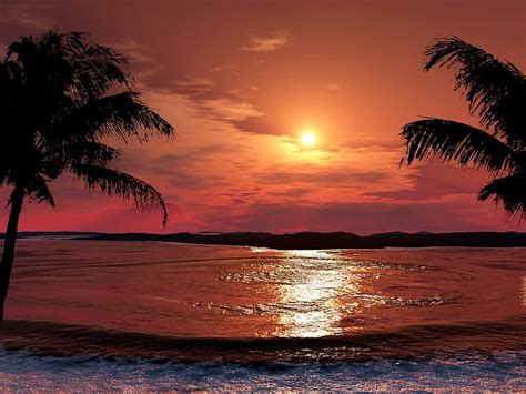 Free Download Hd Wallpaper 3d Render Water Sunset Sky Scenics
