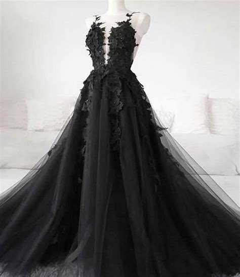 sexy sheer black long prom dresses illusion back a line floor length formal women party dress