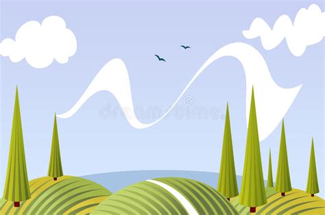 Cartoon Summer Fields And Meadows Landscape Stock Vector Illustration