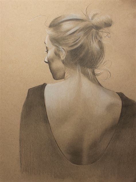 Original Female Figure Drawing 9x12 Graphite And White Chalk On Tan