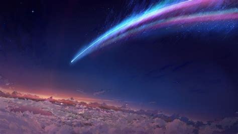 Night Sky Scenery Comet Clouds Sunrise Your Name Anime Art Wallpaper