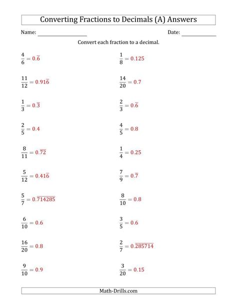 8 Printable Worksheets Converting Fractions To Decimals Fractions To
