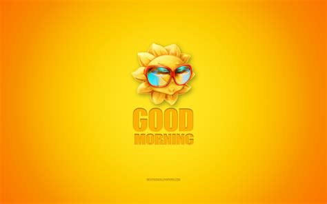 Download Wallpapers Good Morning 3d Sun Yellow Background Summer Art