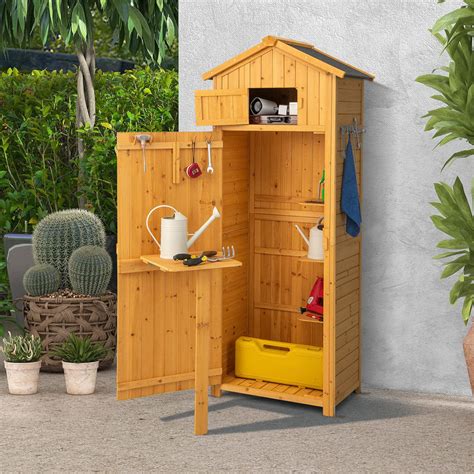 Goplus Outdoor Storage Shed Wooden Garden Storage Cabinet With Lockab