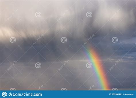 Rainbow Colorful Sunset On Blue Pink Sky Yellow Clouds Skyline Stock