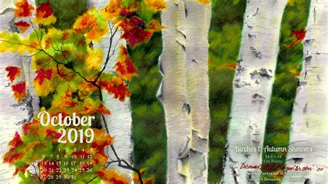 October Nature Desktop Calendar Birches 1 Autumn Showers Portraits