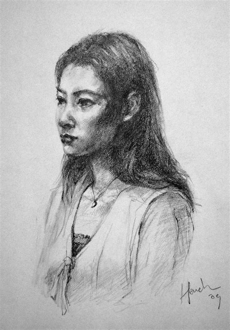 Life Drawing Charcoal Pencil Female Modelhench Chang 2009 Life