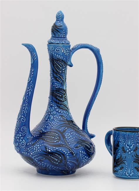 Cm Hand Made Turkish Ceramic Coffee Vase In Turquoise Design Nirvana