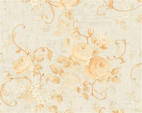 As creation new studio romantic flower floral wallpaper beige, cream. A.S. Création Wallpaper «Flowers, Beige, Cream, Gold ...