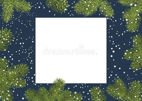 Christmas Frame Made Of Branches Of A Christmas Tree And Snow Around A