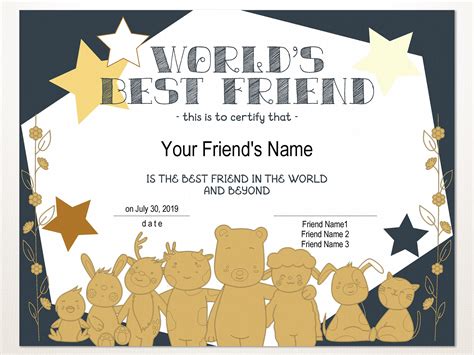Best friend birthday best gifts diy birthday friendship necklaces bff gifts sister gifts birthday gifts diy birthday gifts message card. Printable World's Best Friend Certificate Template | Etsy ...