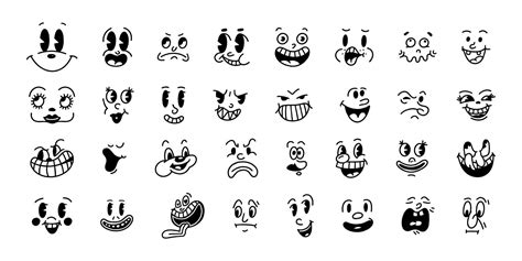 Smile Face Retro Emoji Faces Of Cartoon Characters From The 30s
