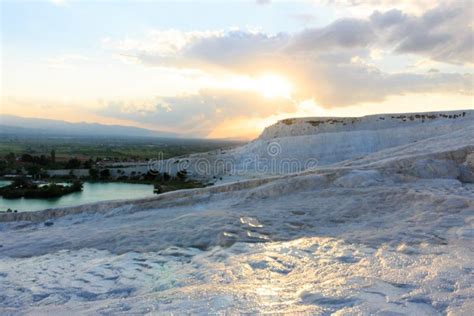 Evening Landscape Of Hop Mountain In Pamukkale At Sunset Stock Photo