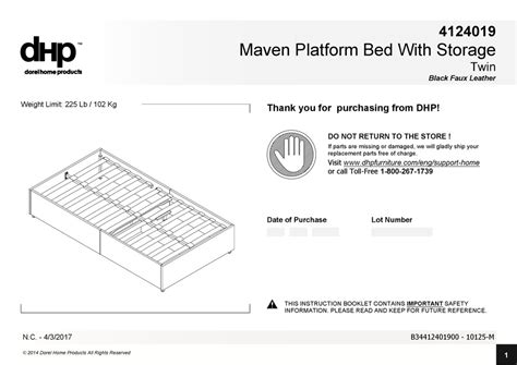Dhp Maven Platform Bed 4124019 Instruction Booklet Pdf Download