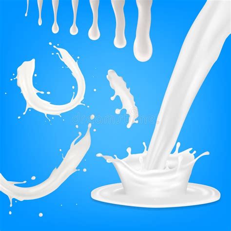 Realistic 3d Milk Flow Splash On Blue Stock Illustration Illustration