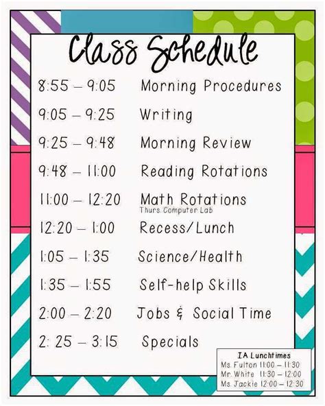 12 Format 2nd Grade Class Schedule Template Now For 2nd Grade Class