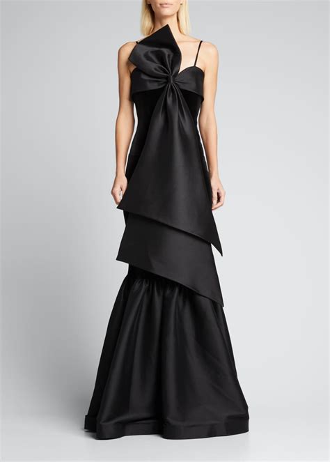 Badgley Mischka Collection Velvet And Mikado Bow Front Mermaid Gown