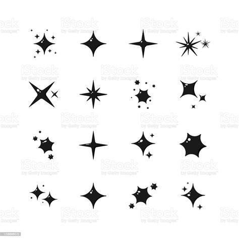 Set Kartun Kilau Hitam Koleksi Simbol Kilau Bintang Ilustrasi Vektor