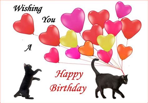 Celebrate each year of someone's life with a customized diy card. Cat Birthday Card Black Cats and Love Balloons Cat Lover ...