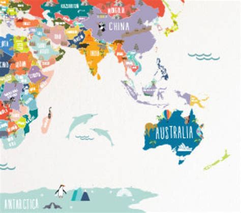 Wall Decal World Map Interactive Map Wall Sticker Room Etsy
