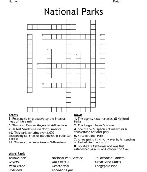 national parks crossword wordmint