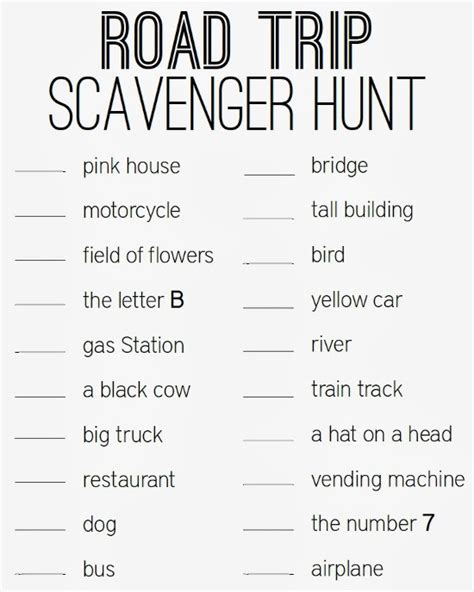 Road Trip Scavenger Hunt Printable Printable Word Searches