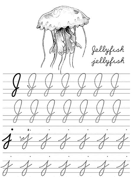 The letter j in cursive usually connects. Photo: alphabet coloring tracers j cursive | alphabet cursive tracing album | BumbleBee ...