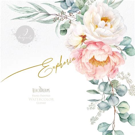 Floral Clipart Eucalyptus Peonies White Flowers Greenery Light Etsy Canada