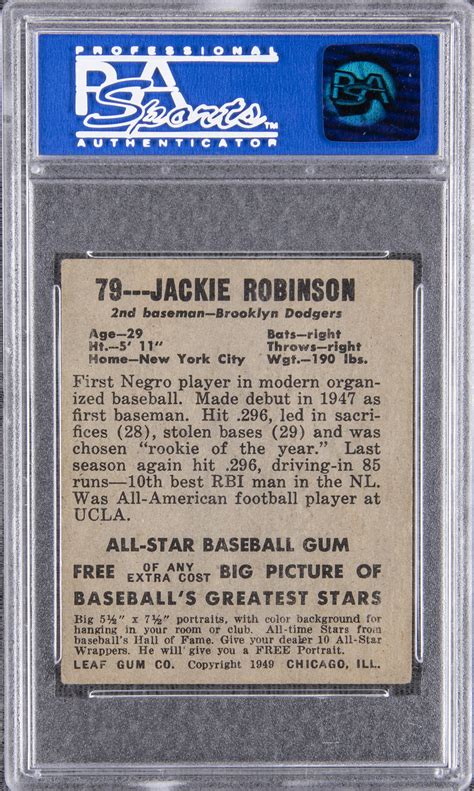Lot Detail 1948 Leaf 79 Jackie Robinson Rookie Card Psa Vg Ex 4