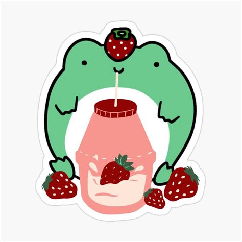 Strawberry Milk Japanese Aesthetic Frog Drinking Kawaii Stickers