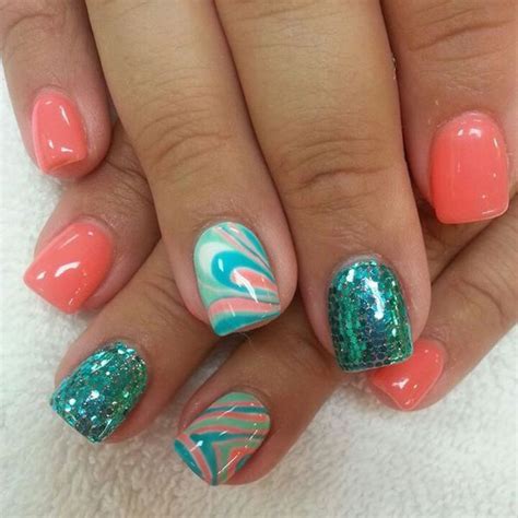 Pretty Coral And Turquoise Turquoise Nails Nail Designs Nails