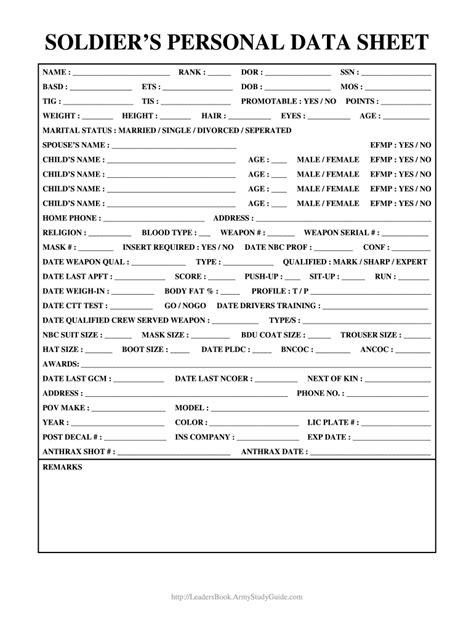 Personal Data Sheet Army Form Fill Out And Sign Printable Pdf