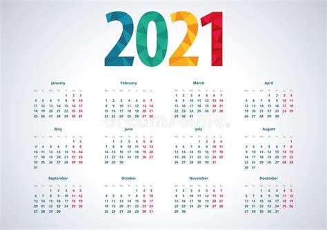 2021 Year Calendar Vector Illustration Stock Vector Illustration Of