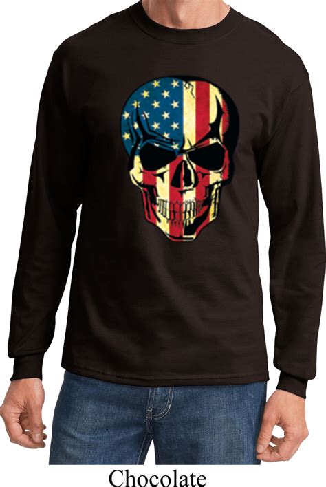 Usa Skull Long Sleeve Shirt Usa Skull Mens Shirts