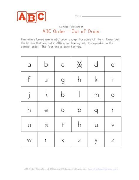 Kindergartenabc Order Practice Worksheet Alphabetical Order