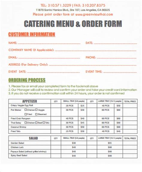 12 Catering Order Forms Pdf Pages Free And Premium Templates
