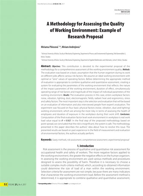 A research paper is a scientific work that investigates a particular subject or evaluates a to gain a better understanding, you can also check out previous scholarly works in your field to serve as research paper methodology example that will. (PDF) A Methodology for Assessing the Quality of Working Environment: Example of Research Proposal