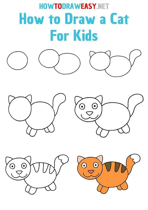 How To Draw A Cat For Kids Step By Step Cat Drawing For Kid Drawing