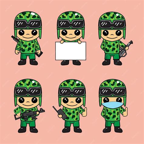 Premium Vector Set Of Pack Of Cute Army Or Soldier Cartoon Character