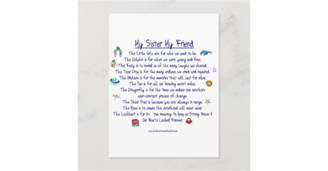 my sister my friend poem with graphics postcard zazzle