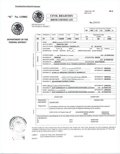 A birth certificate translation is often required for immigration, securing a marriage license, or other legalization purposes. Translate Mexican Birth Certificate Free Template ...
