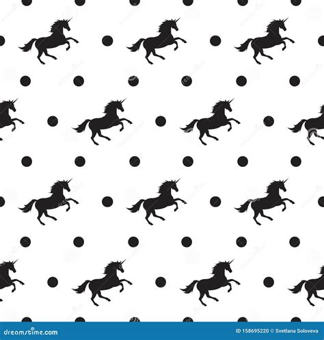 Vector Seamless Pattern Of Black Unicorn And Dot Stock Illustration