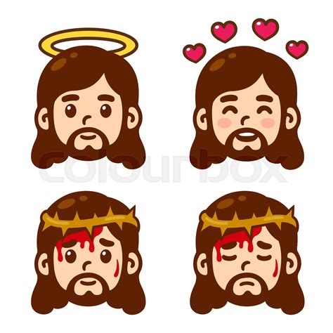 Cute Cartoon Jesus Christ Face Set Stock Vector Colourbox