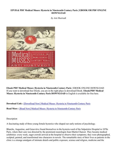 download book medical muses hysteria in nineteenth century paris asti hustvedt by