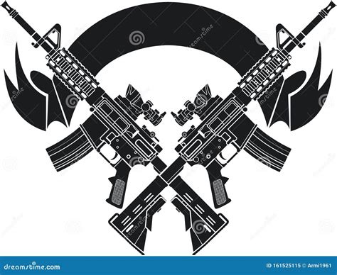 Crossed M16 Assault Rifles Over Banner Stock Vector Illustration Of