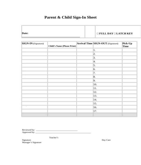 Free Printable Parent Sign Out Sheets